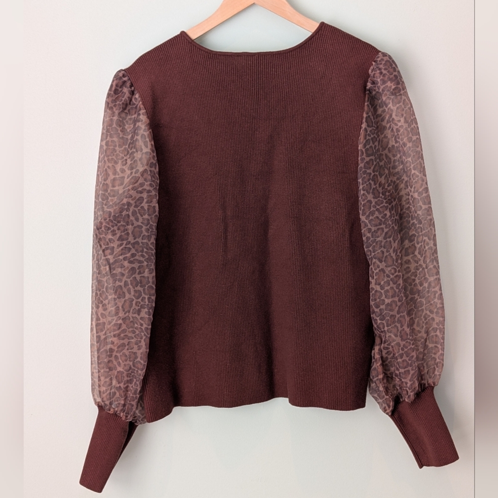 Anthropologie Dolan Animal Print Ribbed Puff Sleeve Sweater - Picture 6 of 8
